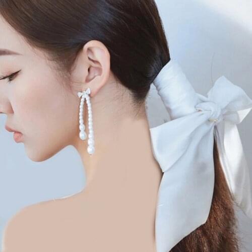 Simple Ribbon Braided Hair Low Ponytail Shape White Headband Tied Hair Headdress