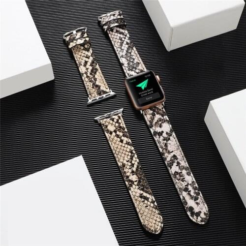 Leather Watchband 40 44mm For apple watch 5 4 Wild Style Python Skin Bracelet 38 42mm Replacement Strap for iWatch 3 2 Accessor