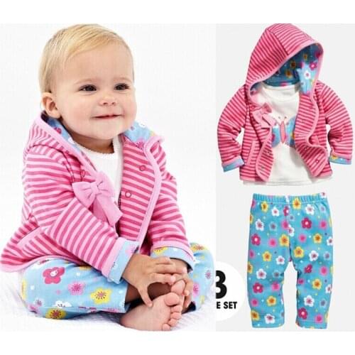 Retail 2014 Baby Girls Clothing Set Autumn Female Child Stripe Bow Hoody Flower Pants Long-Sleeved T-shirt Three-piece Sets