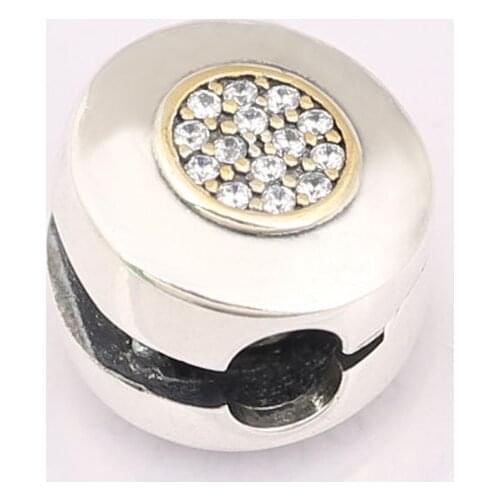 S925 Bead DIY Jewelry Shine & Clear CZ Clip Stopper Charm fit Lady Bracelet Bangle