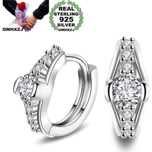 OMHXZJ Wholesale Personality Fashion OL Woman Girl Party Wedding White Shining Zircon 18KT White Gold Hoop Earrings YE450