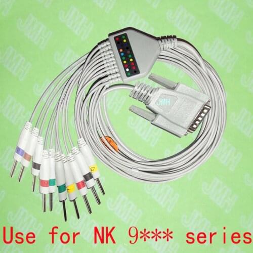 Compatible with 15 pin Nihon Kohden,DongJiang,Cardioline EKG Machine,One-piece 10 lead cable and Din 3.0 leadwires,IEC or AHA