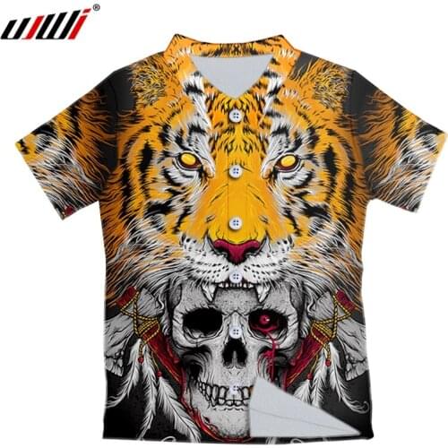 UJWI Mens Black Skull Button Shirt Fashionable Funny 3D Full Body Print Button Top Tiger Streetwear Shirt Dropship Oversized