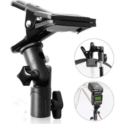 Multipurpose Speedlite Hot Shoe Bracket and Clamp Clip Holder for Reflector Umbrella Background Paper with 1/4 & 3/8 Screw Adapt