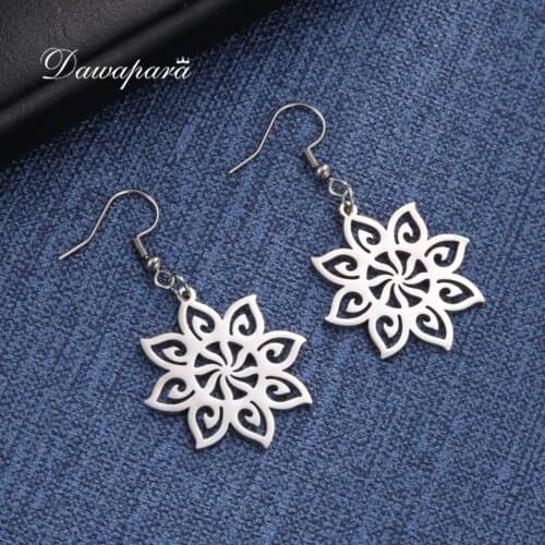 Dawapara Vintage Slavic Hollow Sun Pendants Drop Earrings for Women Geometric Stainless Steel Jewelry