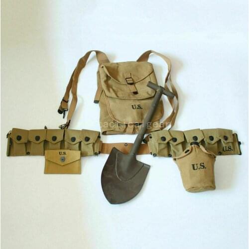 WWII WW2 US Army M-1928 Haversack Shovel Sapd Canteen Bar 10 Pocket Belt WORLD WAR II MILITARY WAR REENACTMENTS 5605101