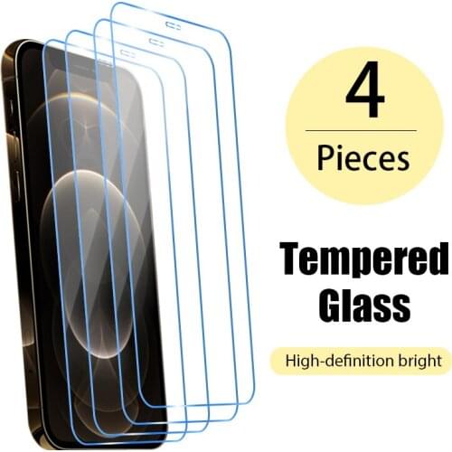 4PC Transparent Tempered Glass On 12 Pro Max 12 Mini 11 Pro Max 11 Screen Protector For 12 Pro X XS XR 7 Plus 8 Plus 6 Plus SE