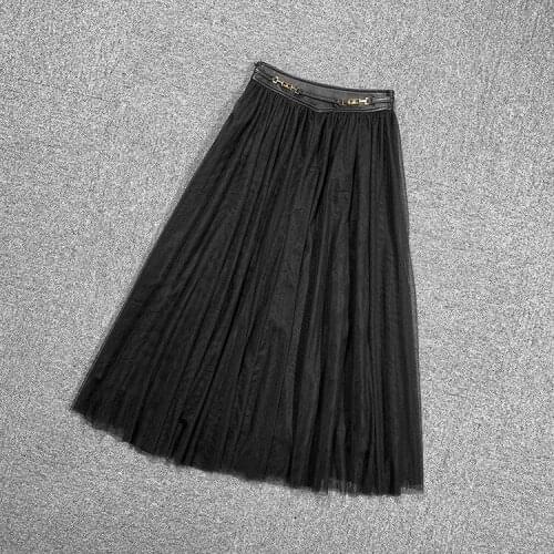 Spring Summer 2021 New Designer womens High quality leather patchwork mesh skirt A475