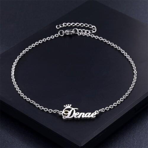 Crown Name Custom Female Anklet Boho Style Silver Plated Stainless Steel Leg Chain Female Ankle Bracelet Fashion Foot Jewelry