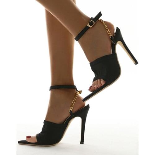 2021 Summer Sandals High Heels Women Sexy Shoes Ladies Party Office Work Sandals Ankle Buckle Peep Toe Shoes Pumps Black Size 42