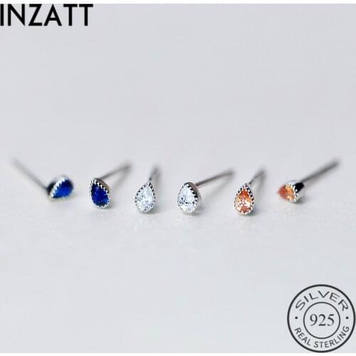 INZATT Real 925 Sterling Silver Minimalist Zircon Stud Earrings For Fashion Woman Party Cute Fine Jewelry Accessories Gift
