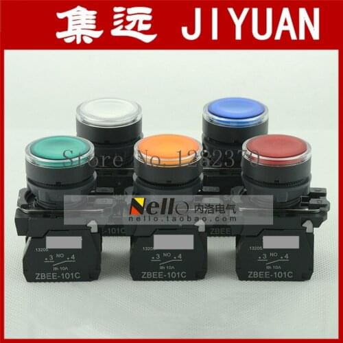 [ZOB] original plastic 22mm illuminated pushbutton XB5-AW3 * Q1C/M1C/B1C self-resetting AC380V 1NO --10pcs/lot