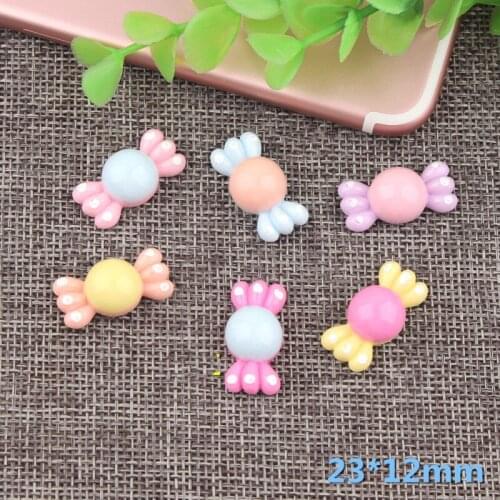 10pcs 23*11mm Cute Candy Shape Resin Cabochons Flatback Ornament Accessories Girls Hair Jewelry Bow Center Headband Clip DIY
