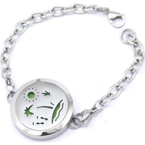 10pcs/lot 30mm Stainless Steel Palm Trees Travel Gift Magnet Open Essential Oil Aroma Diffuser Perfume Locket Bracelet