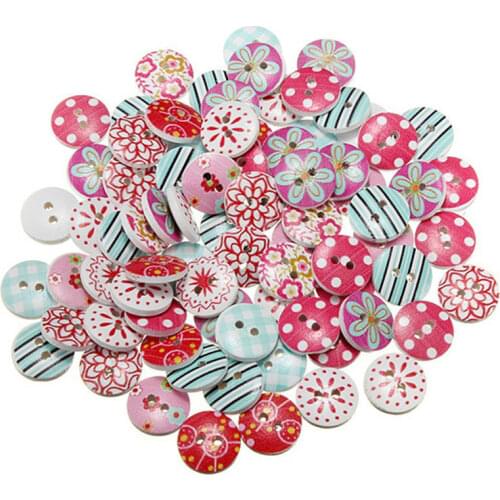 100PCS Circular Button Random Mix Wooden Painting Buttons Craft Sewing Accessories DIY Cardmaking Tools Button Decoration