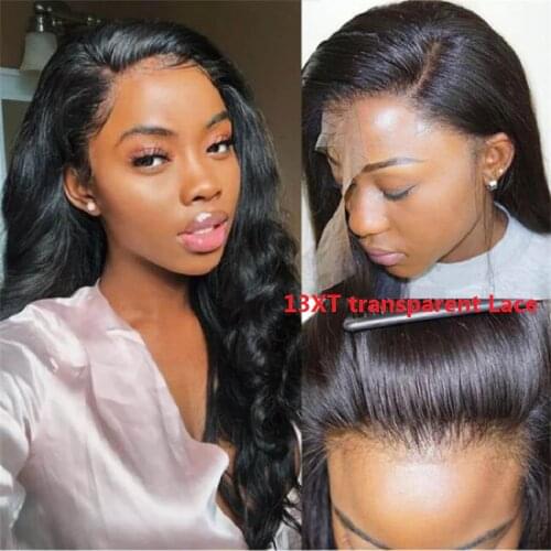 150 Density Body Wave Lace Front Wig Transparent Lace Frontal Wigs 32 Inch Wavy Lace Front Human Hair Wigs T Part Peruvian Wigs