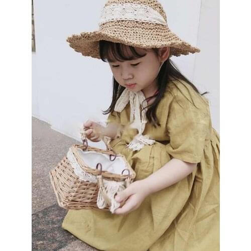 2020 Handmade Basket Children Mini Straw Woven Beach Bag Women Shoulder Bag Ladys Messenger HandBag Kids Coin Purse Travel