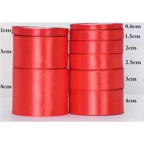 25 Yards) Red Silk Ribbon Wedding Party Decoration Gift Wrapping Christmas New Year Apparel Sewing Fabric DIY Decoration ribbon