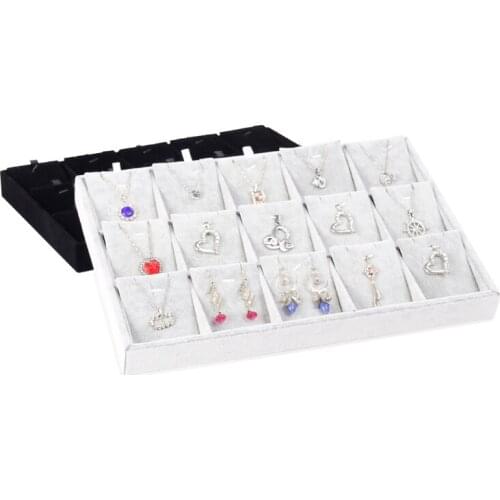 35.5*24 Wholesale Gray Ice Velvet Jewelry Display Tray For Necklace Earring Pendant Set Showcase With 15 Grid New Arrival