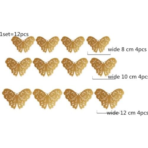 50sets 12pcs/set 3D PVC Wall Stickers Butterflies Hollow DIY Home Decor Poster Kids Rooms Wall Decoration Party Wedding