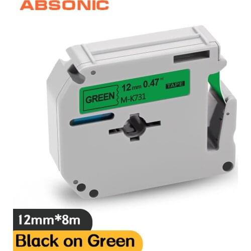 Absionc MK-731 MK731M-K731 12mm Black on Green MK Label Tape Compatible Brother P-touch PT90 PTM95 PT80 PT100 PT110 PT65 Printer