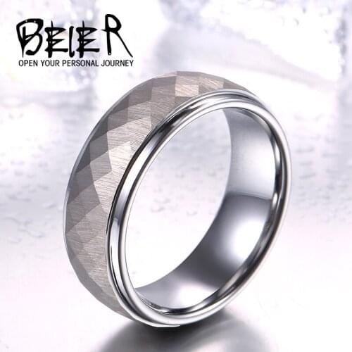 Beier 100% Real Tungsten 8mm 2015 Hot fashion new style Simple geometric figure cutting ring Highly polished wedding ring W042