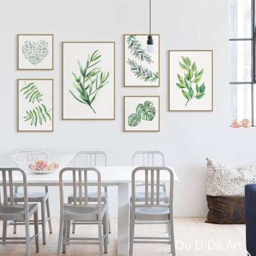 No frame Small pure and fresh green leaves canvas printings oil painting printed on canvas living room art decoration picture