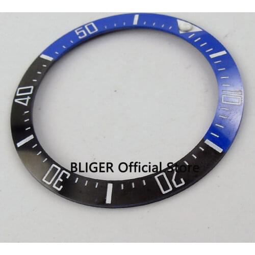 BLIGER 39.7mm black blue ceramic bezel white marks watch bezel insert fit for SEA mens watch BB21