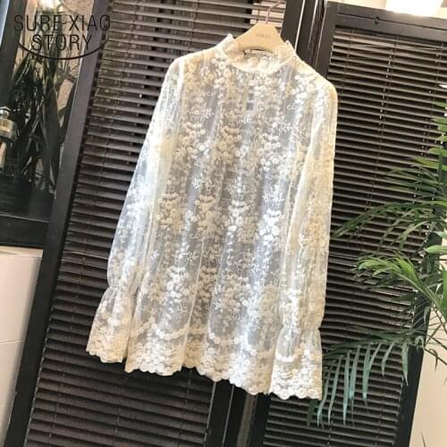 Blusas mujer de moda blouses woman 2019 Casual Regular Lace mesh long sleeve shirts ladies tops and shirt women clothing 7888 50
