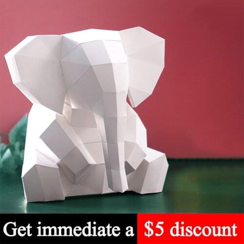 Pink Elephant Animal Decor Home Decoration Paper Model Ornaments,Low Poly 3D Papercraft,Handmade DIY Adult Craft Toy RTY203