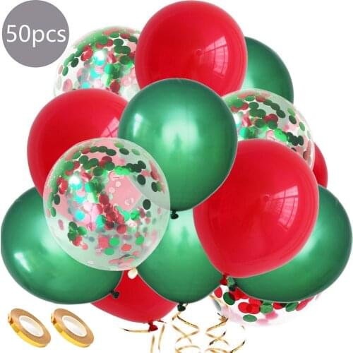 50pcs/Lot Merry Christmas Decoration Mixed Latex Balloons Red Green Confetti New year 2021 Party Decoration Globs