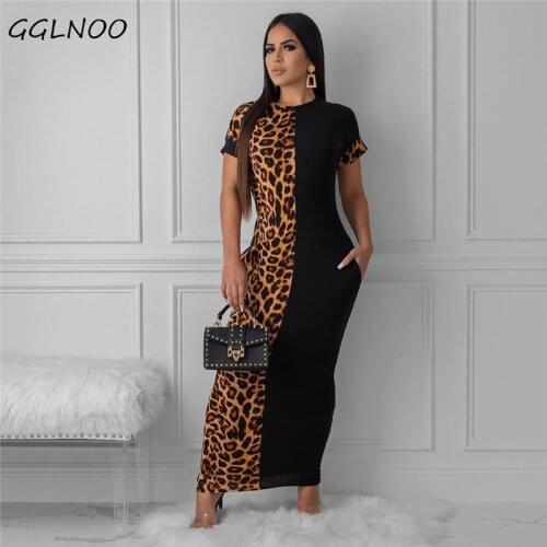 GGLNOO Summer Women Fashion Leopard Print Bodycon Long Maxi Dress Sexy Club Party Dresses Vestidos Plus Size GG23235