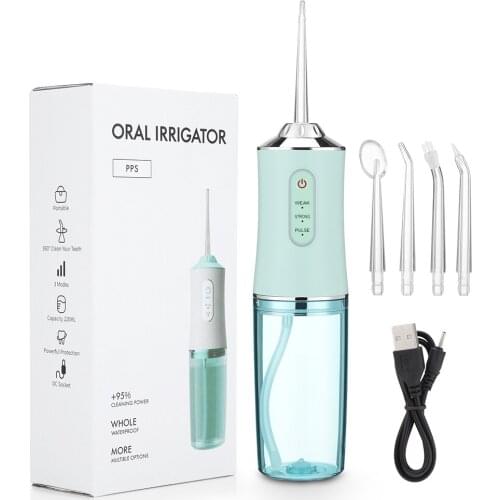 Oral Irrigator Portable Water Dental Flosser USB Rechargeable Water Jet Floss Tooth Pick 4 Jet Tip 220ml 3 Modes IPX7 1400rpm