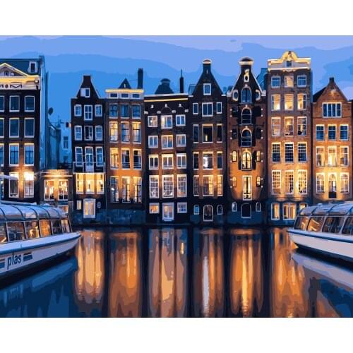 TQX-22 Amsterdam at night DIY Painting By Numbers Acrylic Paint On Linen Digital Painting Wall Art Picture