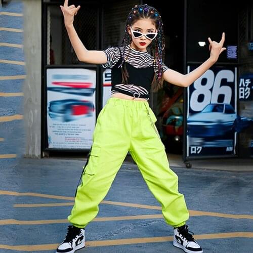 New Hip Hop Costume For Girls Short Sleeves Tops Green Pants Summer Street Dance Outfit Jazz Performance Clothes Rave DNV14538
