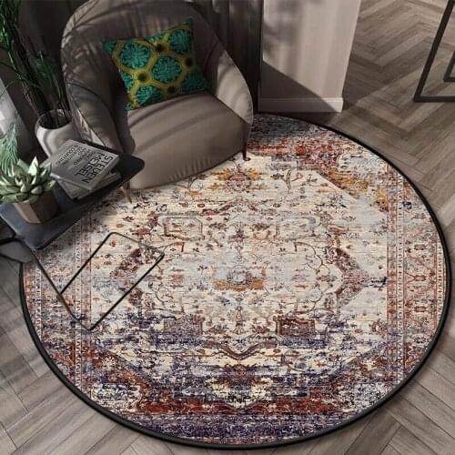 American Country Style Carpet Retro Ethnic Geometric Printed Non-Slip Floor Mat Bedroom Hanging Basket Chair Round Area Rugs