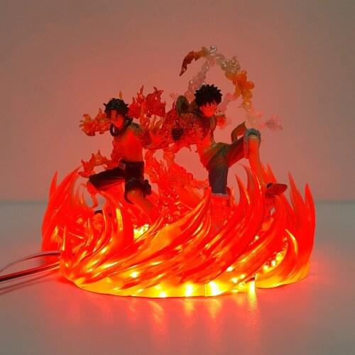 One Piece Lampara Luffy Ace Fire Scene Anime Led Night Lights for Kids Room Decoration LED Table Lamp Color Change Gifts LU