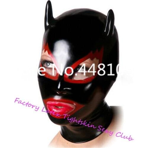Latex Mask Rubber Unisex Hood Cosplay Animal Mask with Antenna Rubber Fetish Cosplay Mask Latex Headgear Customized XS-XXL