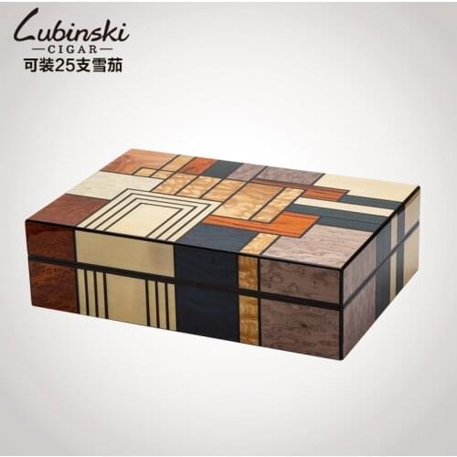 LUBINSKI Coulorful Cedar Wood Travel Humidor W/Humidifier Hygrometer Cigar Case Fit 25 Cigars Tobacco Storage Box