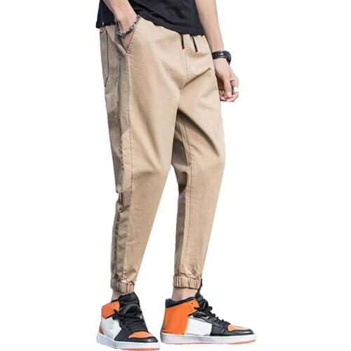 Fashion Men Pants Ankle Tie Drawstring Waist Sports Ninth Pants Trousers Sweatpants штаны мужские 2021 Mens Clothing