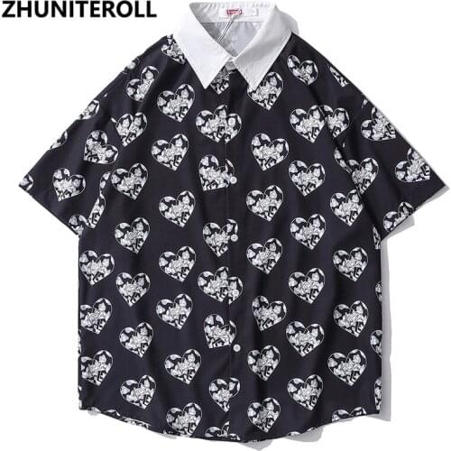 2021 Beach Shirts Heart Graphics Print Hip Hop Button Hawaiian Shirt Mens Harajuku Casual Short Sleeve Holiday Party Blouse Tops