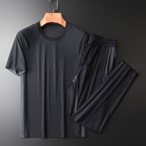 2021 Summer Mens Sets (t-shirt+pants) Luxury Round Collar Patchwork Casual Sport Man Tracksuit Fashion Elastic Waist Men Pants