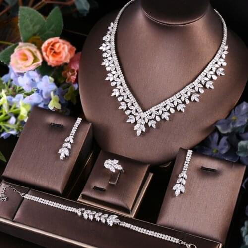 Jankelly Nigeria 4pcs Bridal Zirconia Jewelry Sets For Women Party, Luxury Dubai Nigeria CZ Crystal Wedding Jewelry Sets