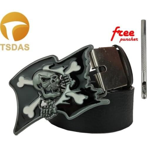 New Silver Skull Belt Buckle Black Coating Cowboys Belt Buckle for Men Metal Belt Head Jeans Jewelry Accessories