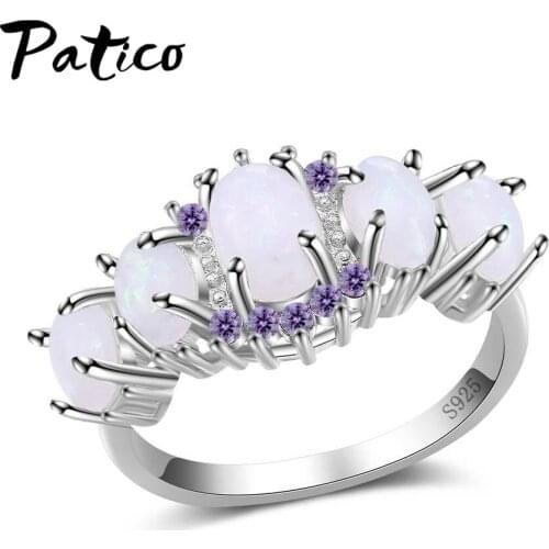 New Arrival Charm Filled White Fire Opal Stones Rings for Woman Gorgeous Birthstone Rings Wedding Party Band Ring Jewelry