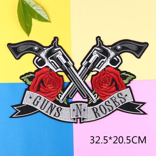 Guns N' Roses Iron on Patches for Clothing Jackets Stickers Appliques Punk Pacth Embroidered Patches for Clothes Sewing Supplies
