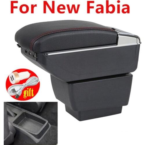 For New Fabia armrest box central Store content Storage skoda Fabia 3 mk3 armrest box with cup holder ashtray USB 2015-2017
