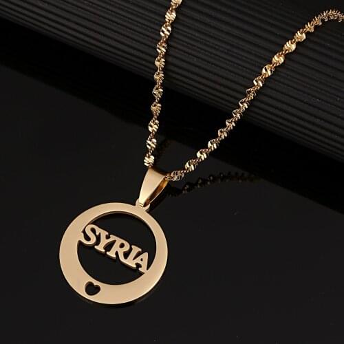 Stainless Steel Alphabet Syria Pendant Necklace Syrians Round Heart Charm Jewelry