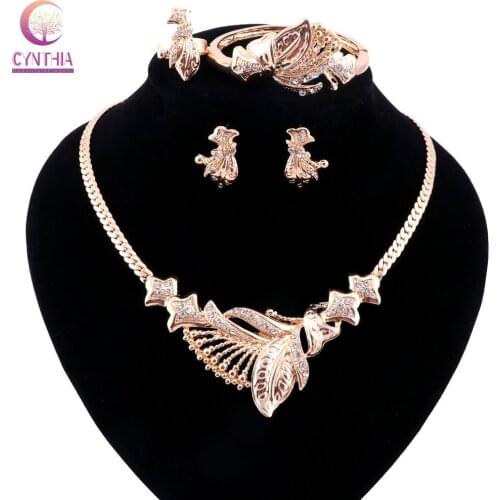 Gold silver plated with earrings bracelet Statement necklace Jewelry sets crystal Trendy Boho women necklace for party wedding