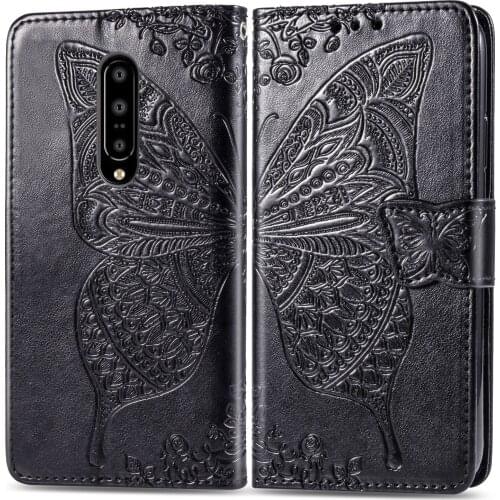 GM1915 Cute Butterfly Case for OnePlus 7 Pro (6.67in) Cover Flip Leather Stand Card Wallet Book Black 1+7+ 1915 One Plus 7Pro